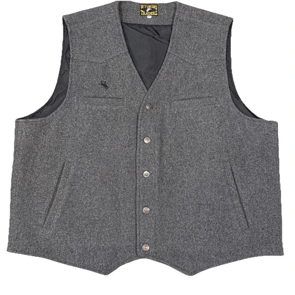 Wyoming Traders Vest Mens 2XL Gray‎ Western Wool Lined Button Ranch Wear Cowboy.